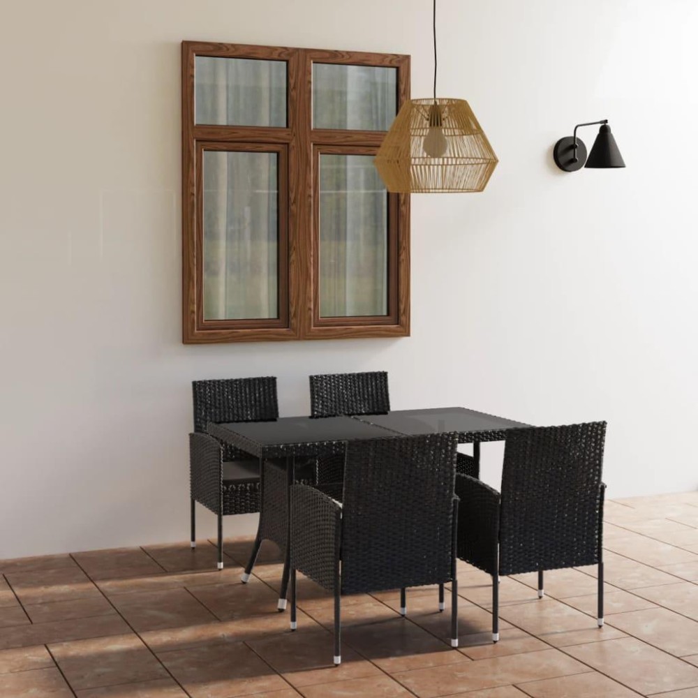 vidaXL 5 Piece Patio Dining Set Poly Rattan Black