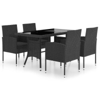 vidaXL 5 Piece Patio Dining Set Poly Rattan Black