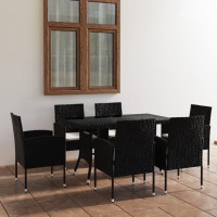 vidaXL 7 Piece Patio Dining Set Poly Rattan Black