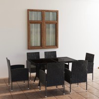 vidaXL 7 Piece Patio Dining Set Poly Rattan Black