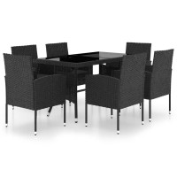 vidaXL 7 Piece Patio Dining Set Poly Rattan Black