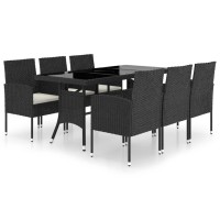 vidaXL 7 Piece Patio Dining Set Poly Rattan Black