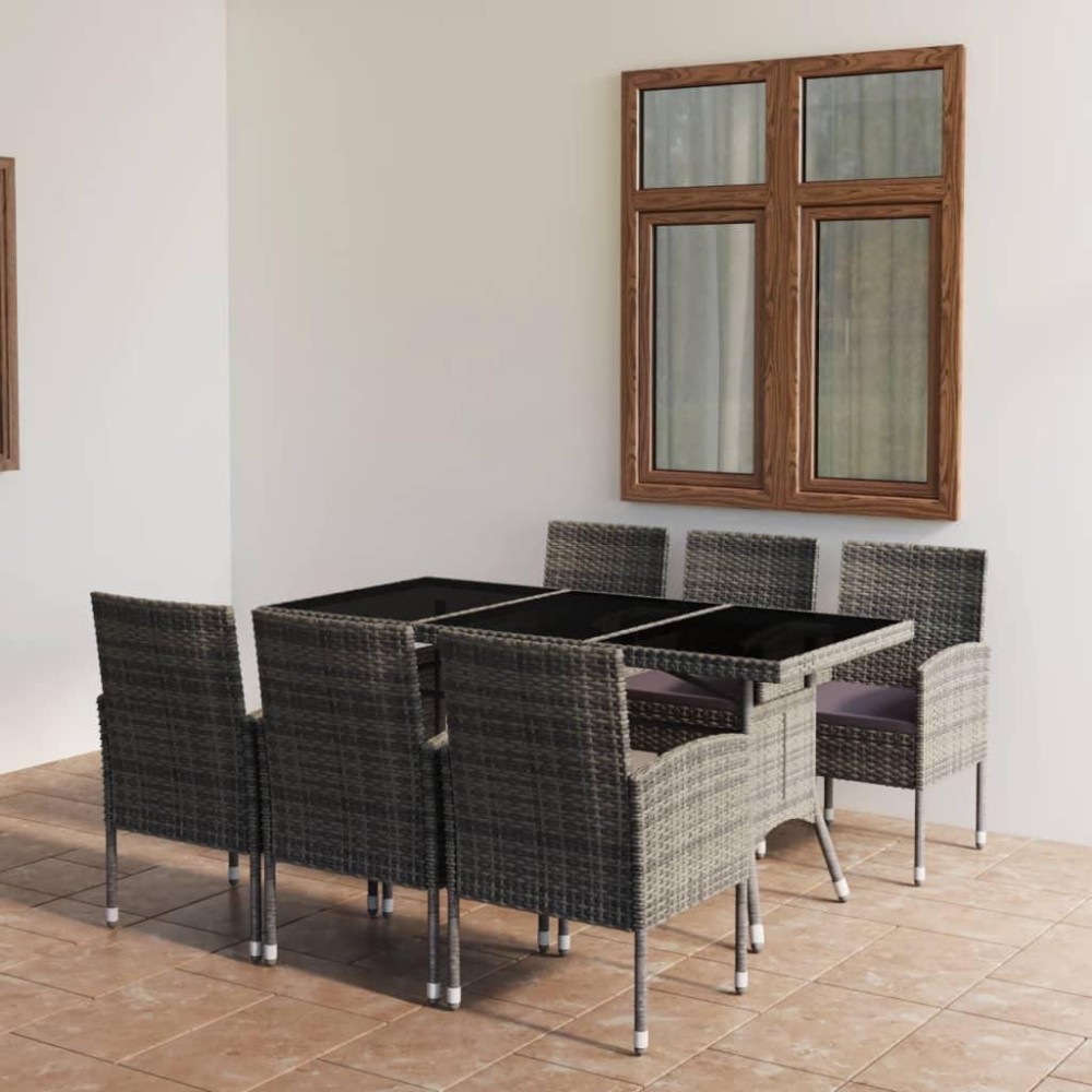 vidaXL 7 Piece Patio Dining Set Poly Rattan Anthracite