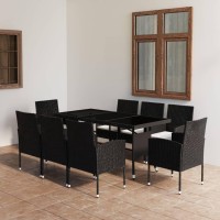 vidaXL 9 Piece Patio Dining Set Poly Rattan Black