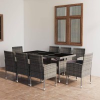 vidaXL 9 Piece Patio Dining Set Poly Rattan Anthracite