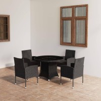 vidaXL 5 Piece Patio Dining Set Poly Rattan Black