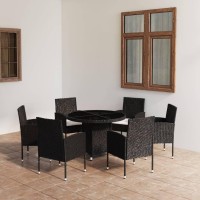 vidaXL 7 Piece Patio Dining Set Poly Rattan Black