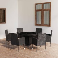 vidaXL 7 Piece Patio Dining Set Poly Rattan Black