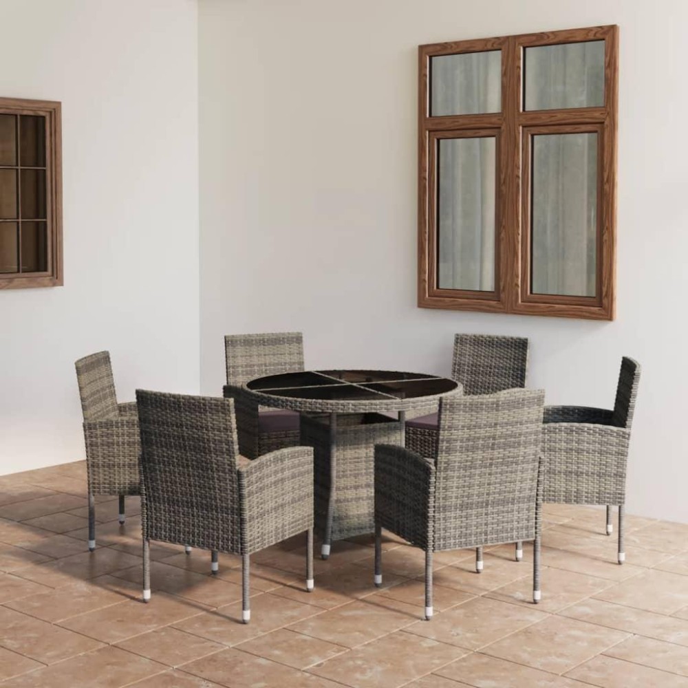 vidaXL 7 Piece Patio Dining Set Poly Rattan Anthracite & Gray