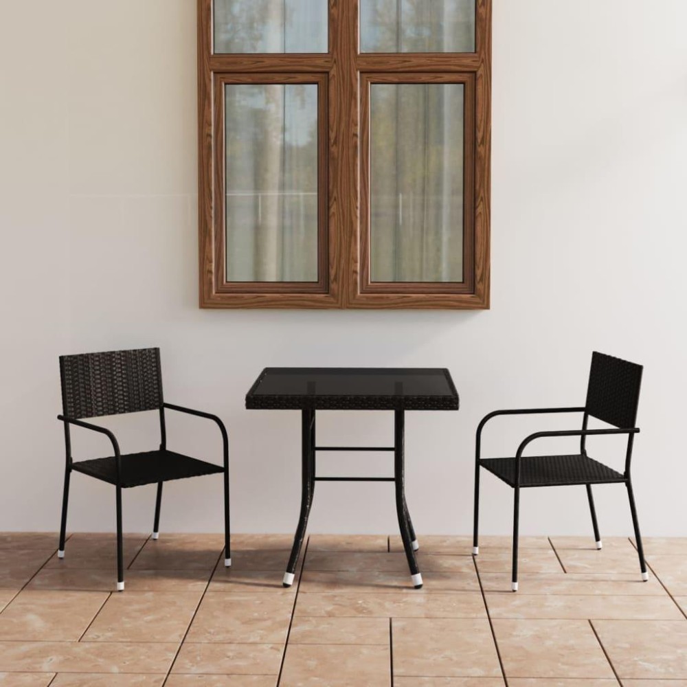 vidaXL 3 Piece Patio Dining Set Poly Rattan Black