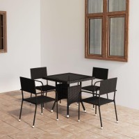 vidaXL 5 Piece Patio Dining Set Poly Rattan Black