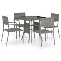 vidaXL 5 Piece Patio Dining Set Poly Rattan Gray