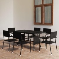 vidaXL 7 Piece Patio Dining Set Poly Rattan Black