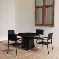 vidaXL 5 Piece Patio Dining Set Poly Rattan Black