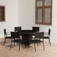 vidaXL 7 Piece Patio Dining Set Poly Rattan Black