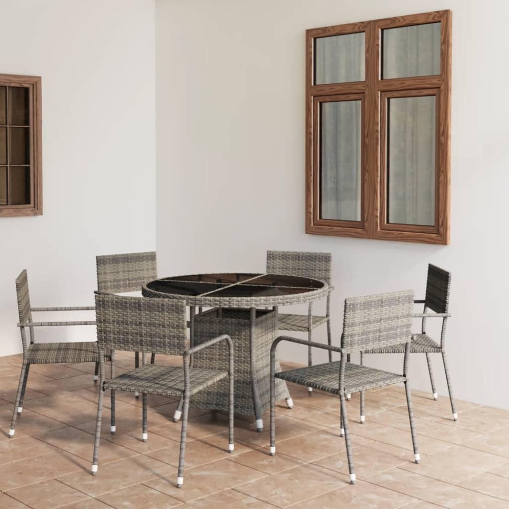 vidaXL 7 Piece Patio Dining Set Poly Rattan Anthracite & Gray