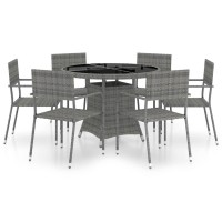 vidaXL 7 Piece Patio Dining Set Poly Rattan Anthracite & Gray