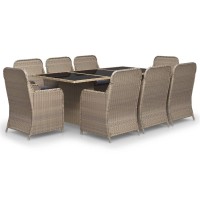 vidaXL 9 Piece Patio Dining Set Poly Rattan Brown