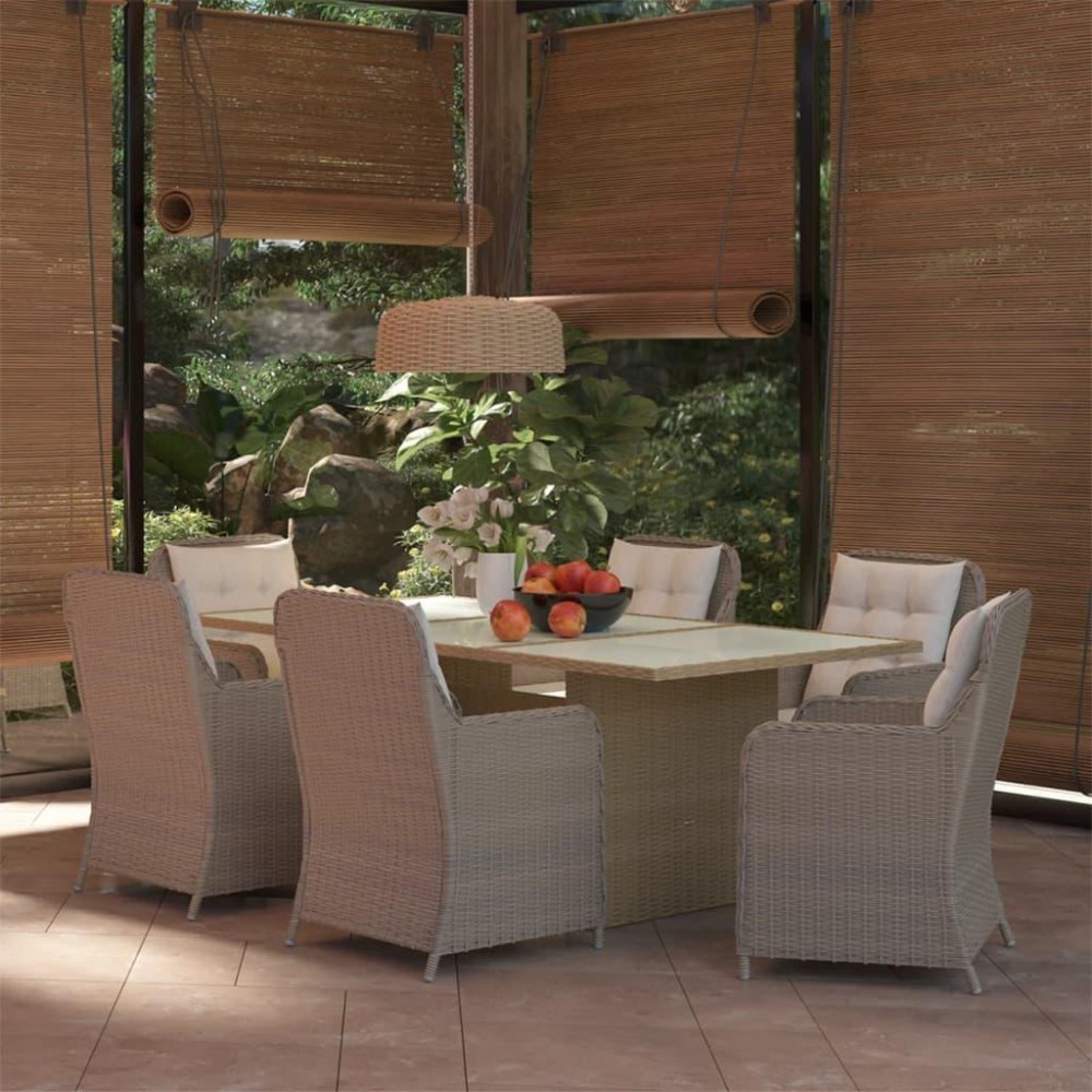 vidaXL 7 Piece Patio Dining Set Poly Rattan Brown