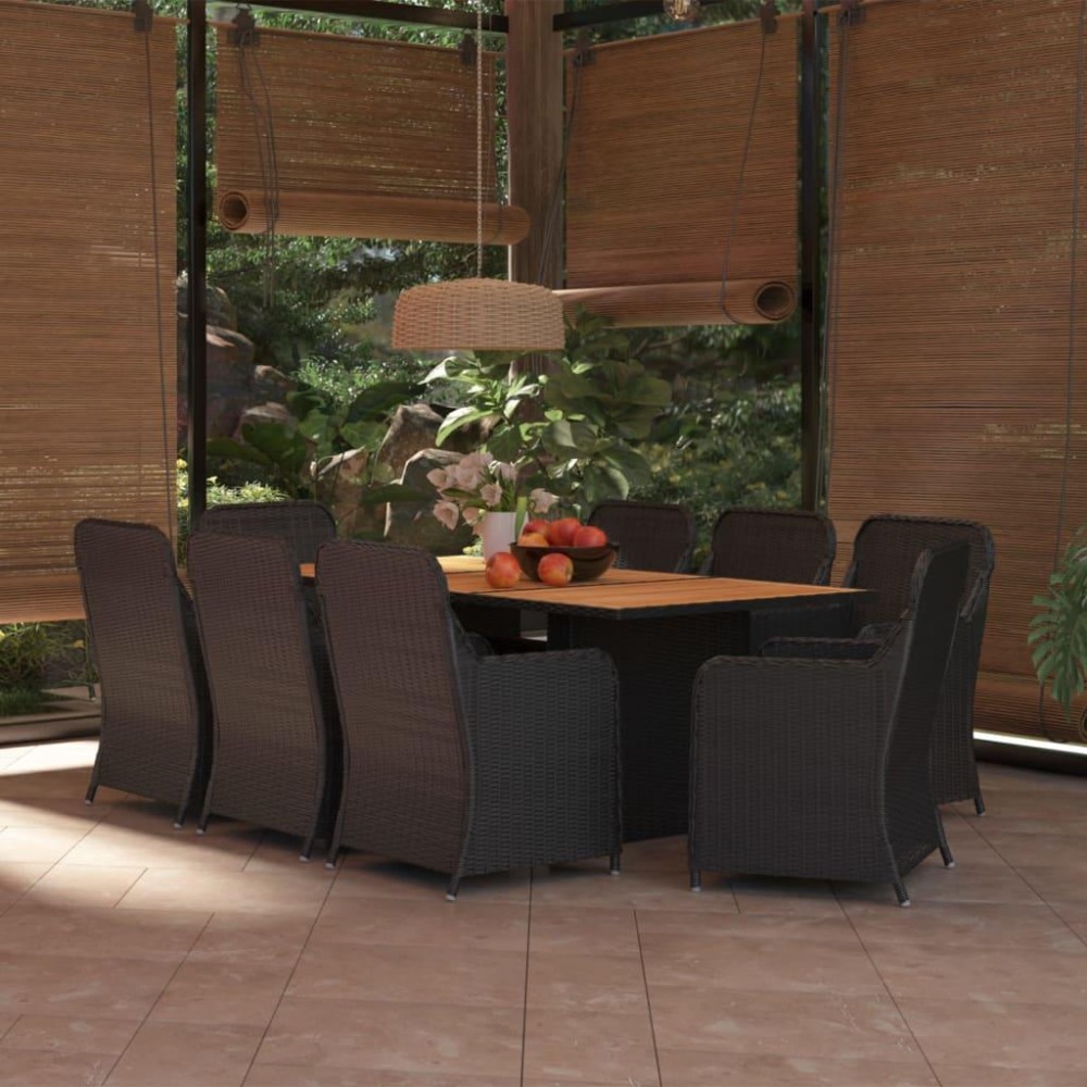 vidaXL 9 Piece Patio Dining Set Poly Rattan Black