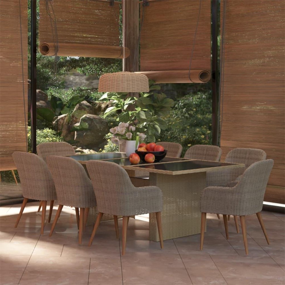 vidaXL 9 Piece Patio Dining Set Poly Rattan Brown