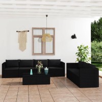 vidaXL 8 Piece Patio Lounge Set with Cushions Poly Rattan Black