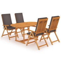 Vidaxl 5 Piece Patio Dining Set With Gray Cushions Solid Teak Wood