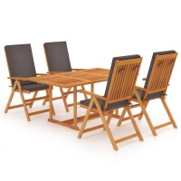 Vidaxl 5 Piece Patio Dining Set With Gray Cushions Solid Teak Wood