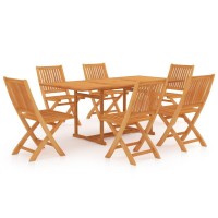 Vidaxl 7 Piece Patio Dining Set Solid Teak Wood