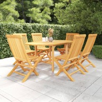 vidaXL 7 Piece Patio Dining Set Solid Teak Wood