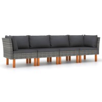 vidaXL 4-Seater Patio Sofa with Cushions Gray Poly Rattan