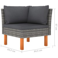 vidaXL 4-Seater Patio Sofa with Cushions Gray Poly Rattan