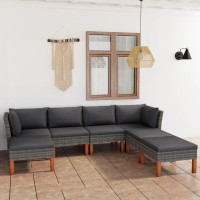 vidaXL 7 Piece Patio Lounge Set with Cushions Poly Rattan Gray