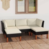 vidaXL 5 Piece Patio Lounge Set with Cushions Poly Rattan Black