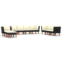 vidaXL 10 Piece Patio Lounge Set with Cushions Poly Rattan Black