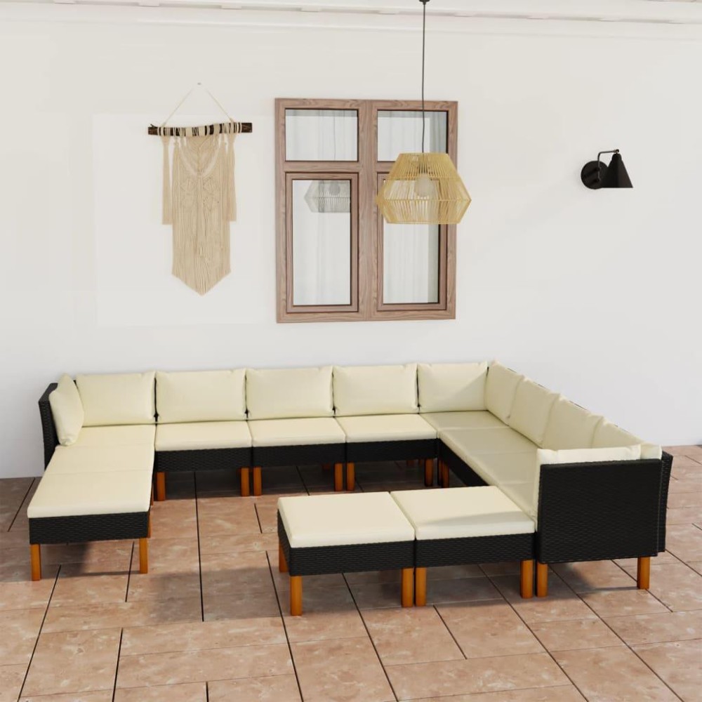 vidaXL 12 Piece Patio Lounge Set with Cushions Poly Rattan Black