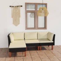 vidaXL 4 Piece Patio Lounge Set with Cushions Poly Rattan Black