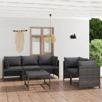 Vidaxl 6 Piece Patio Lounge Set With Cushions Poly Rattan Gray