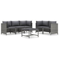 Vidaxl 6 Piece Patio Lounge Set With Cushions Poly Rattan Gray