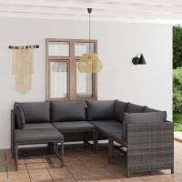 Vidaxl 6 Piece Patio Lounge Set With Cushions Poly Rattan Gray