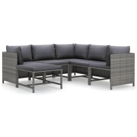 Vidaxl 6 Piece Patio Lounge Set With Cushions Poly Rattan Gray