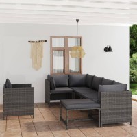 vidaXL 7 Piece Patio Lounge Set with Cushions Poly Rattan Gray