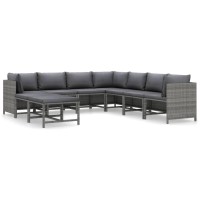 Vidaxl 9 Piece Patio Lounge Set With Cushions Poly Rattan Gray