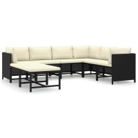 vidaXL 8 Piece Patio Lounge Set with Cushions Poly Rattan Black