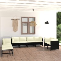 vidaXL 10 Piece Patio Lounge Set with Cushions Poly Rattan Black