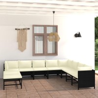 vidaXL 11 Piece Patio Lounge Set with Cushions Poly Rattan Black