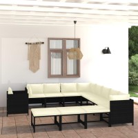 vidaXL 12 Piece Patio Lounge Set with Cushions Poly Rattan Black