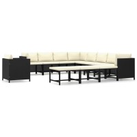 vidaXL 12 Piece Patio Lounge Set with Cushions Poly Rattan Black