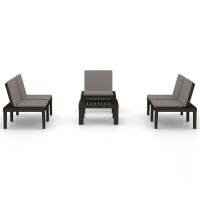 vidaXL 4 Piece Patio Lounge Set with Cushions Plastic Gray