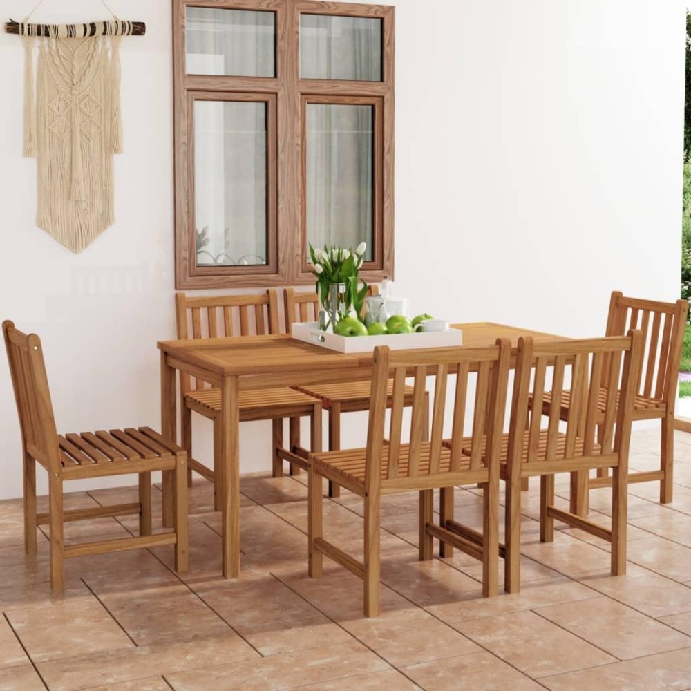 Vidaxl 7 Piece Patio Dining Set Solid Teak Wood